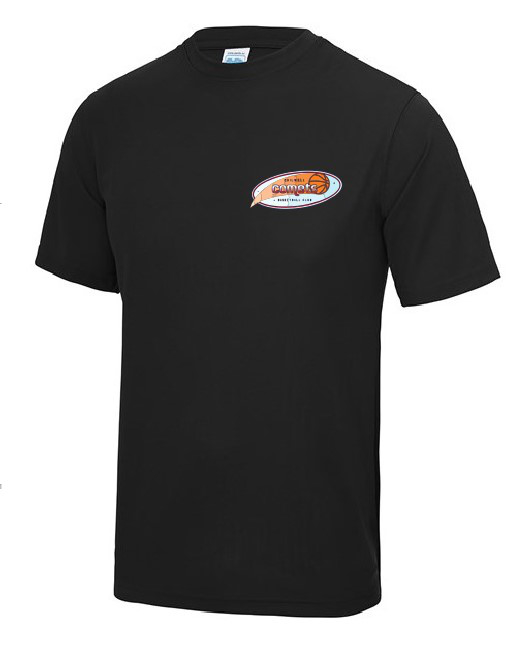 Front view of Deep Black T-Shirt for The Chilwell Comets Basketball Club