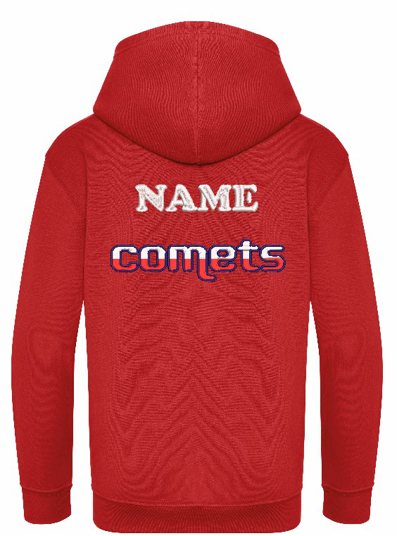 Back view of Fire Red Hoodie for The Chilwell Comets Basketball Club