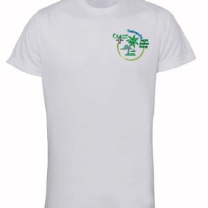 Front view of Kids White Performance T-Shirt for Coast Taekwon-Do