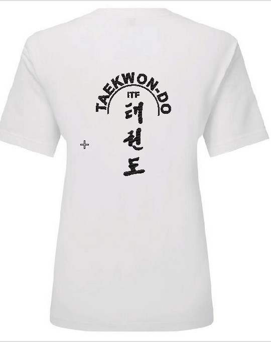 Rear view of black print on white T-Shirt for Coast Taekwon-Do