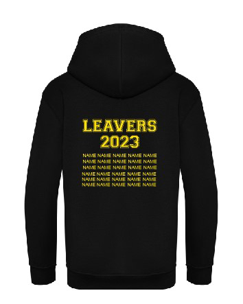 School Leavers Hoodie from Simply First with yellow lettering. For 2024.