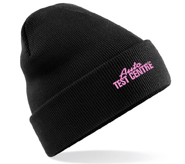 Beanie Hat in black with logo for the Auto Test Centre