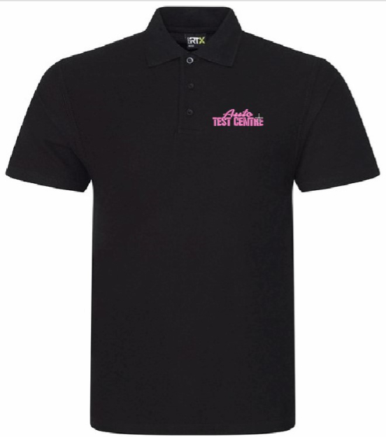 Polo Top in black with logo for the Auto Test Centre