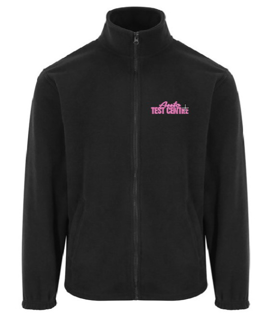 Zip fleece in black with logo for the Auto Test Centre