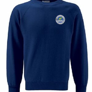 Round neck sweatshirt in navy blue with school logo for Brackenfield School