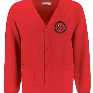 Cardigan in red with school logo for Albany Infant and Nursery School