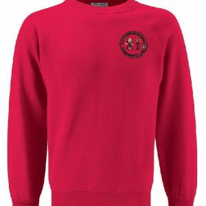 Round neck sweatshirt in red with school logo for Albany Infant and Nursery School
