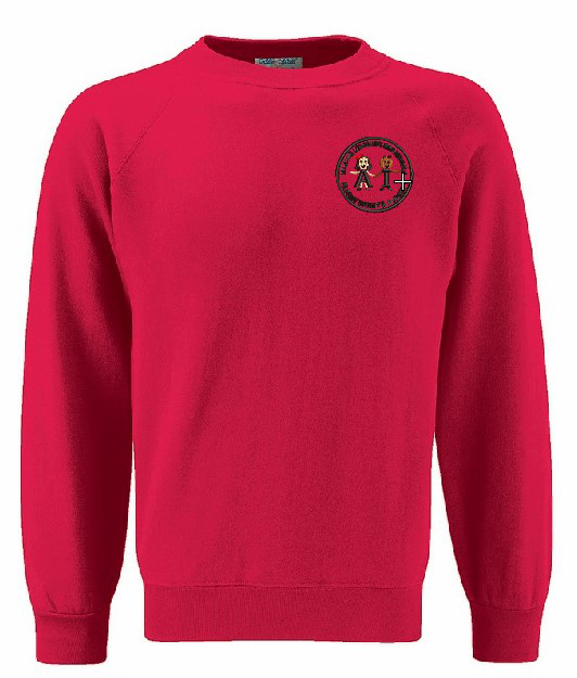 Round neck sweatshirt in red with school logo for Albany Infant and Nursery School