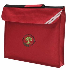 Expandable Book Bag in red with school logo for Albany Infant and Nursery School