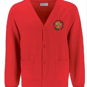 Cardigan in red with school logo for Albany Infant and Nursery School